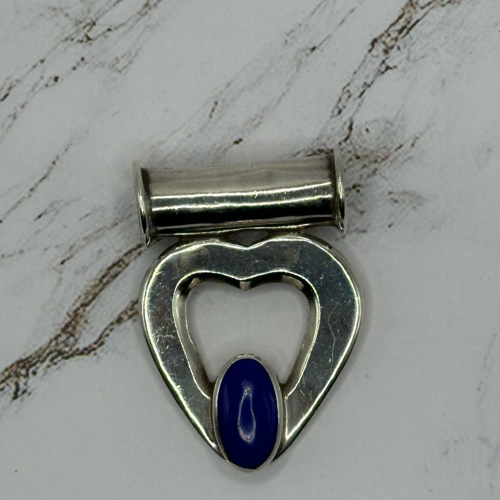 Taxco 925 Silver Heart Necklace with Blue Lapis Stone